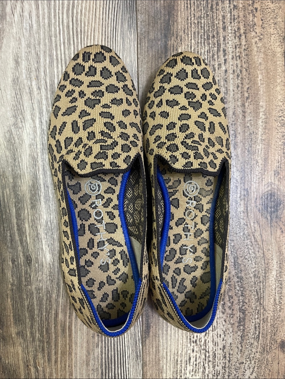 Rothy's Leopard Print Flats with Blue Trim
